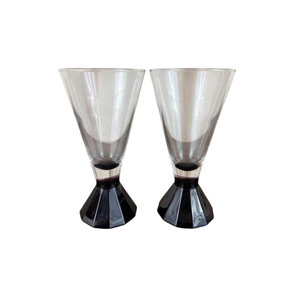 VTG PAIR of Cristal D'arques Durand Black Base Cordial Glasses France Art Deco
